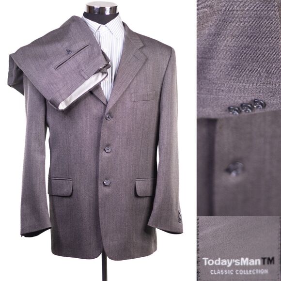 Today's Man Charcoal Grey Wool Blend Classic fit Suit Men Size 44 - Picture 1 of 14